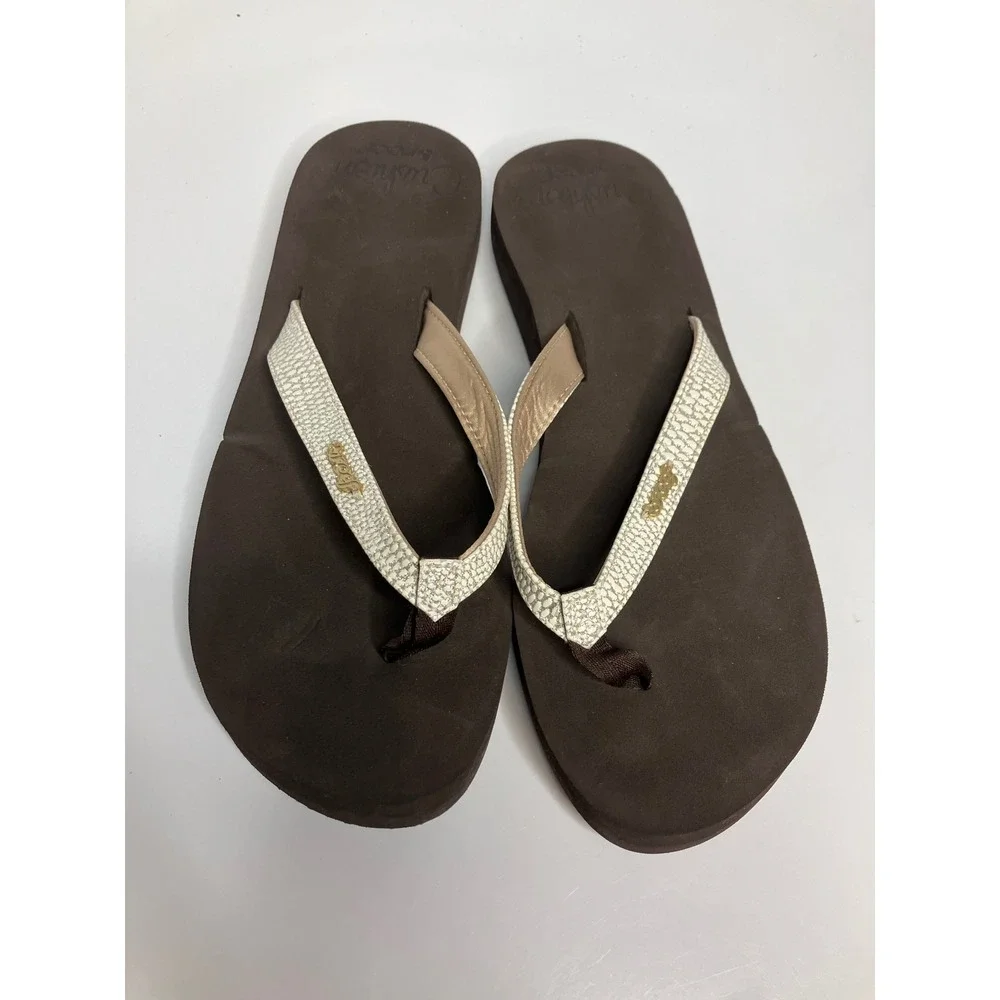 Reef Flip Flops Women 11 Brown Excellent Metallic Snakeskin Cushion Sandals